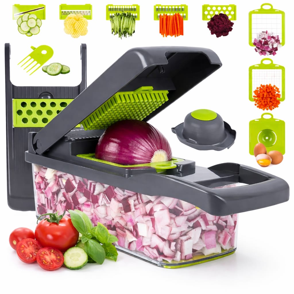 16-in-1 Multi Vegetable Chopper & Dicer Set – Slice, Chop & Wash with Built-in Colander & Storage Box